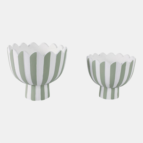 sagebrook home S/2 7/9" Scallop Edge Striped Planters Green/whit Wishlist Create New