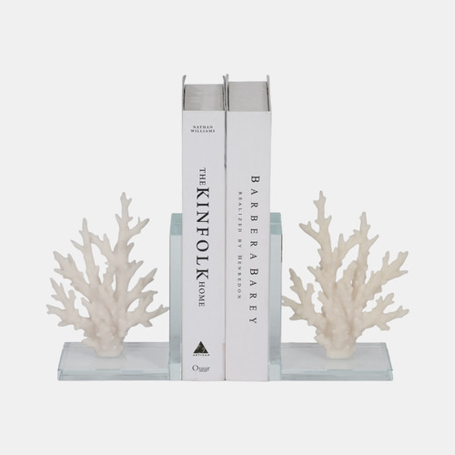 Sagebrook Home S/2 7" Coral On Glass Bookends White Wishlist Create New