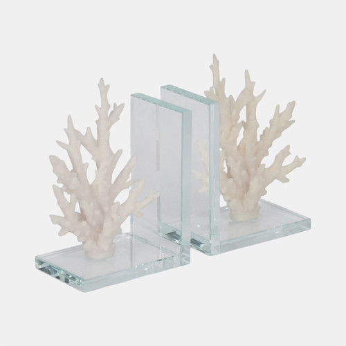Sagebrook Home S/2 7" Coral On Glass Bookends White Wishlist Create New