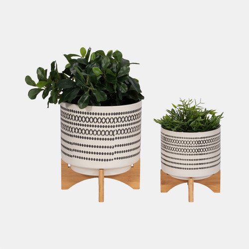 Sagebrook Home S/2 8/10" Aztec Planter W/ Wood Stand Gray Wishlist Create New