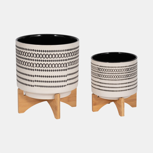 Sagebrook Home S/2 8/10" Aztec Planter W/ Wood Stand Gray Wishlist Create New