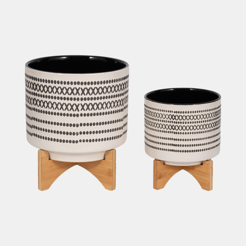 Sagebrook Home S/2 8/10" Aztec Planter W/ Wood Stand Gray Wishlist Create New