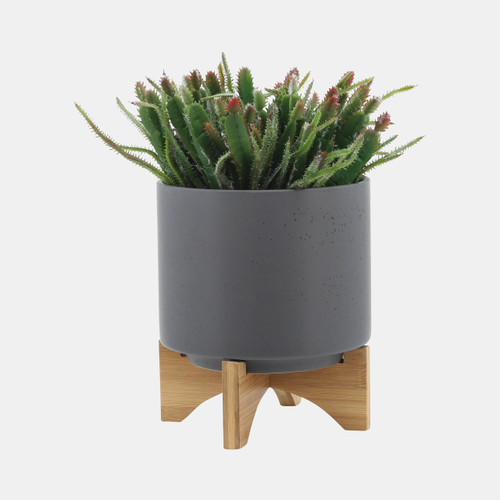 Sagebrook Home S/2 8/10" Planter W/ Wood Stand Matte Gray Wishlist Create New