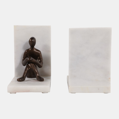Sagebrook Home S/2 8" Man Reading On Marble Bookends White/gold Wishlist Create New