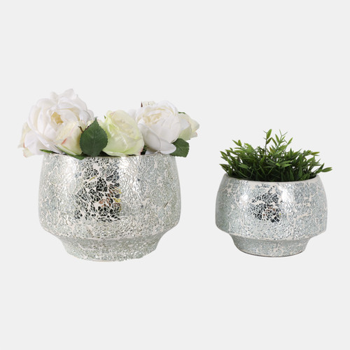 Sagebrook Home S/2 9/11" Curved Crackle Mosaic Planter Silver Wishlist Create New