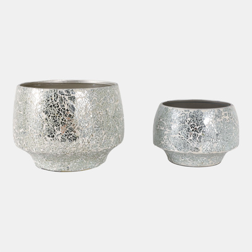 Sagebrook Home S/2 9/11" Curved Crackle Mosaic Planter Silver Wishlist Create New
