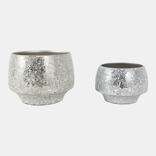 Sagebrook Home S/2 9/11" Curved Crackle Mosaic Planter Silver Wishlist Create New