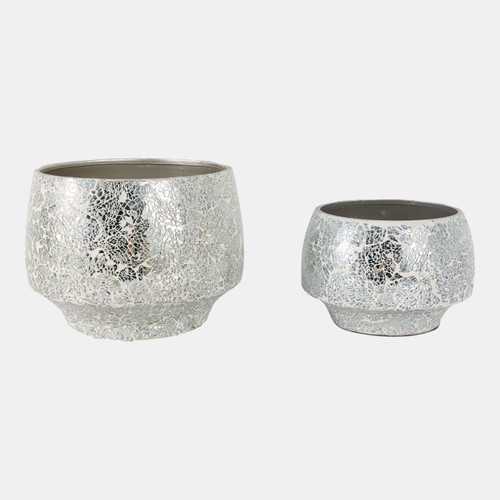 sagebrook home S/2 9/11" Curved Crackle Mosaic Planter Silver Wishlist Create New