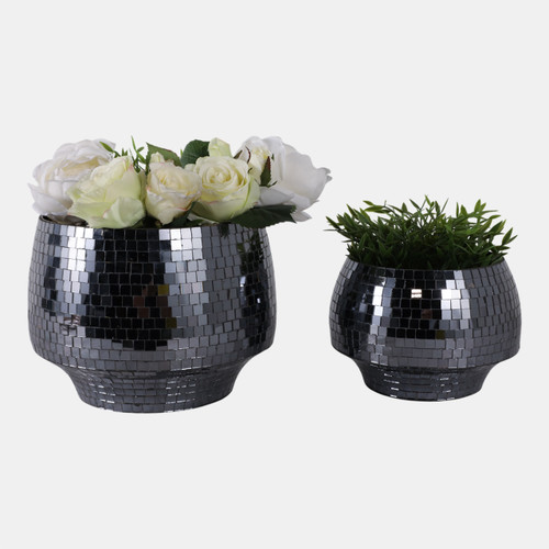 Sagebrook Home S/2 9/11" Curved Disco Mosaic Planter Black Wishlist Create New
