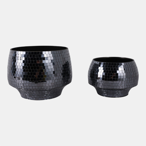 Sagebrook Home S/2 9/11" Curved Disco Mosaic Planter Black Wishlist Create New