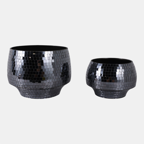 Sagebrook Home S/2 9/11" Curved Disco Mosaic Planter Black Wishlist Create New
