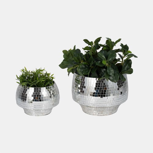 Sagebrook Home S/2 9/11" Curved Disco Mosaic Planter Silver Wishlist Create New
