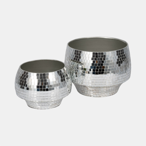 Sagebrook Home S/2 9/11" Curved Disco Mosaic Planter Silver Wishlist Create New