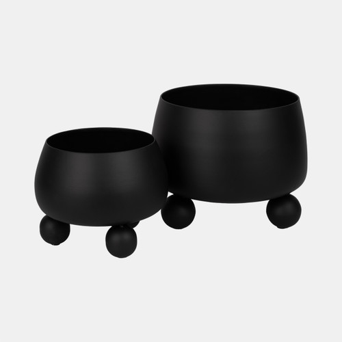 Sagebrook Home S/2 9/11" Round Metal Planters With Ball Feet Blk Wishlist Create New