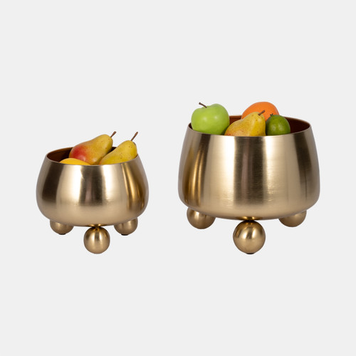 Sagebrook Home S/2 9/11" Round Metal Planters With Ball Feet Gld Wishlist Create New