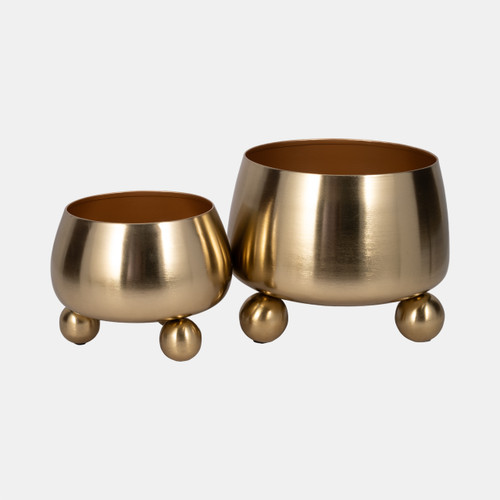 Sagebrook Home S/2 9/11" Round Metal Planters With Ball Feet Gld Wishlist Create New