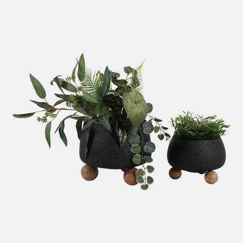 Sagebrook Home S/2 9/11" Round Planters Wood Ball Feet Black/nat Wishlist Create New