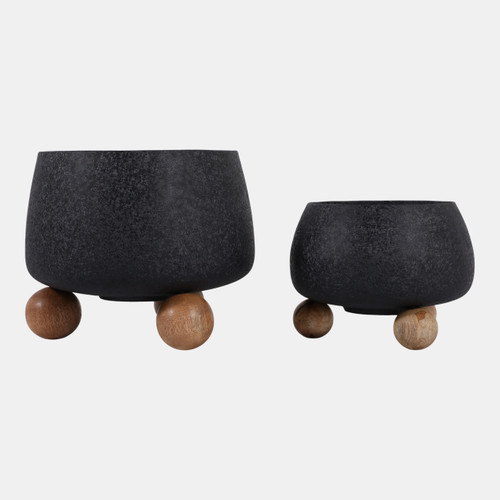 Sagebrook Home S/2 9/11" Round Planters Wood Ball Feet Black/nat Wishlist Create New