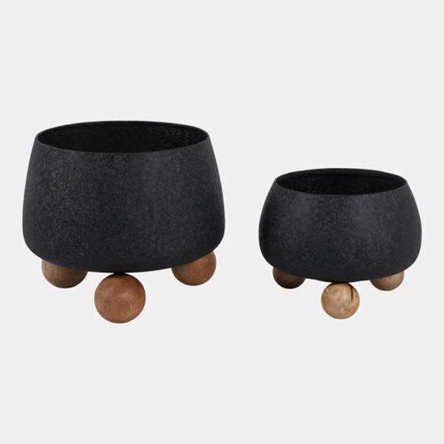 sagebrook home S/2 9/11" Round Planters Wood Ball Feet Black/nat Wishlist Create New