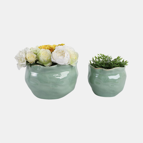 Sagebrook Home S/2 9/12" Round Wavy Edge Planters Sage Green Wishlist Create New