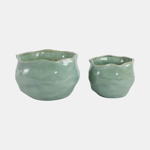 Sagebrook Home S/2 9/12" Round Wavy Edge Planters Sage Green Wishlist Create New