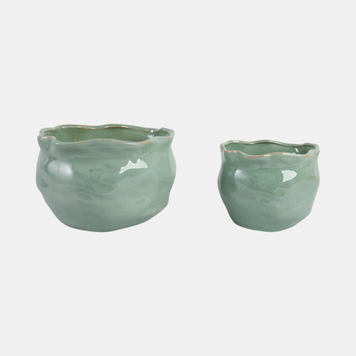 sagebrook home S/2 9/12" Round Wavy Edge Planters Sage Green Wishlist Create New