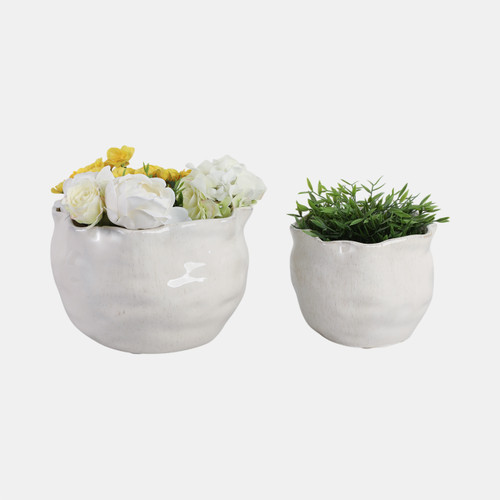 Sagebrook Home S/2 9/12" Round Wavy Edge Planters White Wishlist Create New