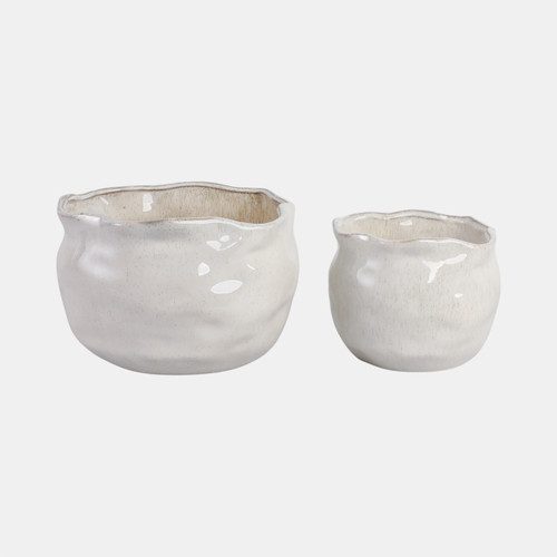 Sagebrook Home S/2 9/12" Round Wavy Edge Planters White Wishlist Create New