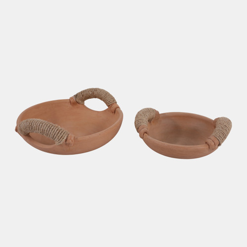 Sagebrook Home S/2 9/12" Terracotta Bowls W/ Jute Handle Natural Wishlist Create New