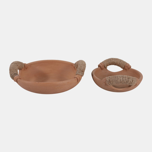 sagebrook home S/2 9/12" Terracotta Bowls W/ Jute Handle Natural Wishlist Create New