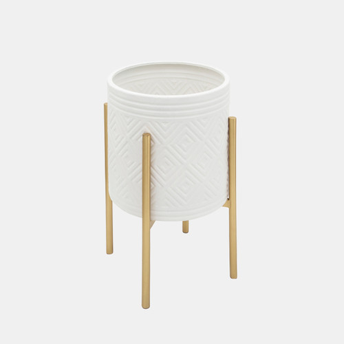 Sagebrook Home S/2 Aztec Planter On Metal Stand White/gold Wishlist Create New