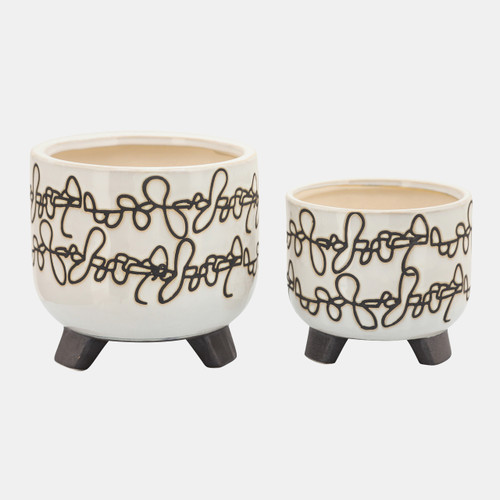 sagebrook home S/2 Ceramic 6/8" Scribble Footed Planter Beige Wishlist Create New