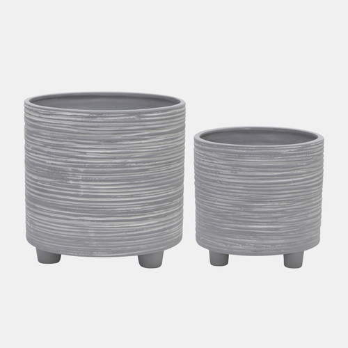 sagebrook home S/2 Footed Planter W/ Lines 6/8" Gray Wishlist Create New
