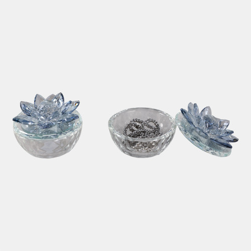 Sagebrook Home S/2 Glass Trinket Box Clear W/lt Blue Lotus Top Wishlist Create New