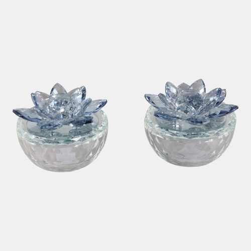 Sagebrook Home S/2 Glass Trinket Box Clear W/lt Blue Lotus Top Wishlist Create New