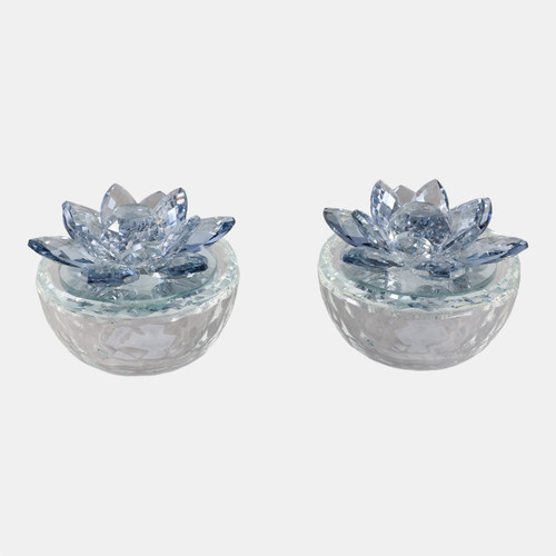Sagebrook Home S/2 Glass Trinket Box Clear W/lt Blue Lotus Top Wishlist Create New