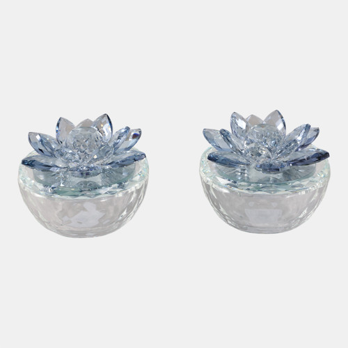 sagebrook home S/2 Glass Trinket Box Clear W/lt Blue Lotus Top Wishlist Create New
