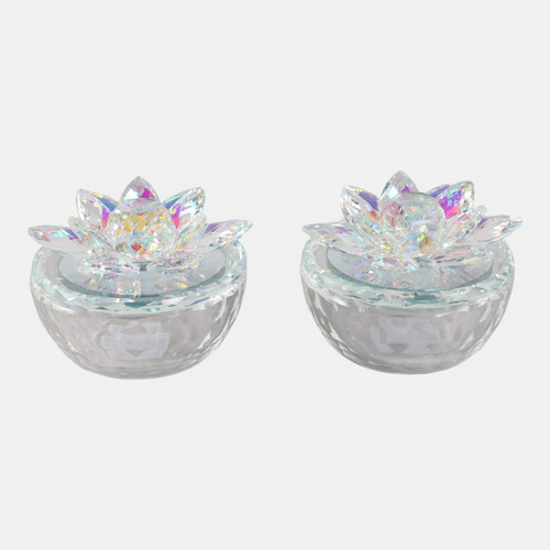 Sagebrook Home S/2 Glass Trinket Box Clear W/rainbow Wishlist Create New
