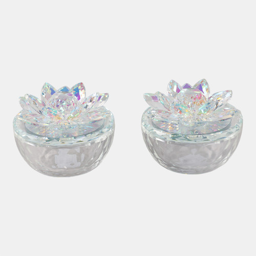 sagebrook home S/2 Glass Trinket Box Clear W/rainbow Wishlist Create New