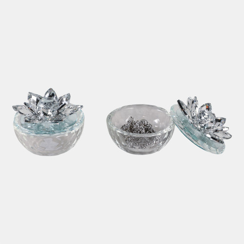 Sagebrook Home S/2 Glass Trinket Box Clear W/silver Lotus Top Wishlist Create New