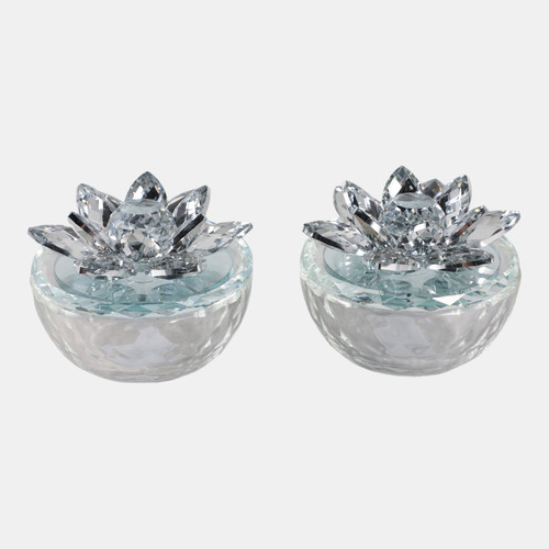 Sagebrook Home S/2 Glass Trinket Box Clear W/silver Lotus Top Wishlist Create New