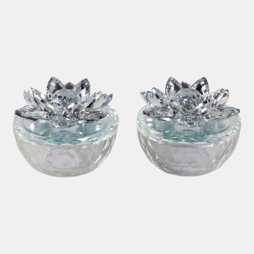 sagebrook home S/2 Glass Trinket Box Clear W/silver Lotus Top Wishlist Create New