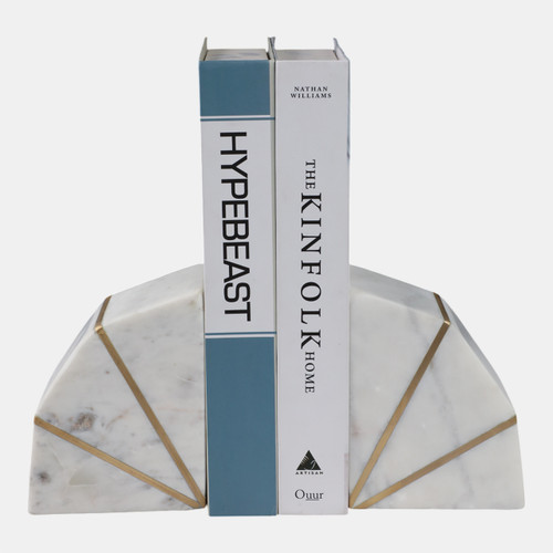Sagebrook Home S/2 Marble 5"h Accent Bookends W/gold Inlays Wht Wishlist Create New