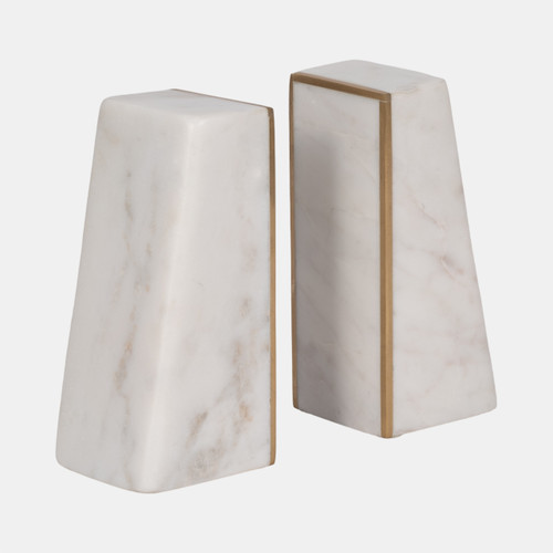 Sagebrook Home S/2 Marble 6"h Slanted Bookends W/gold Trim White Wishlist Create New