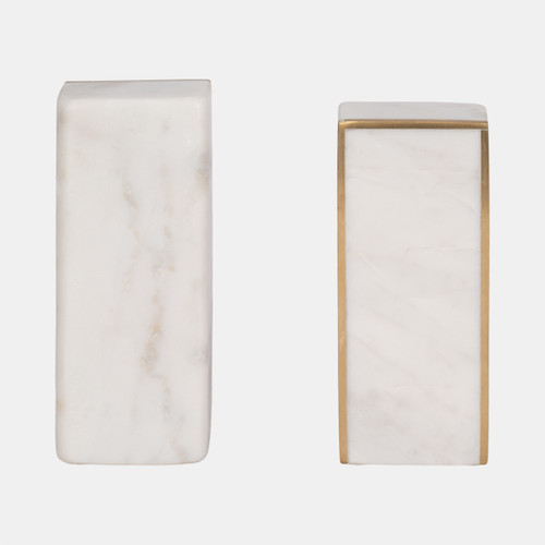 Sagebrook Home S/2 Marble 6"h Slanted Bookends W/gold Trim White Wishlist Create New