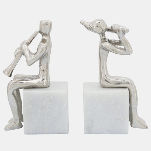 Sagebrook Home S/2 Metal Musicians On Marble Base Silver Wishlist Create New