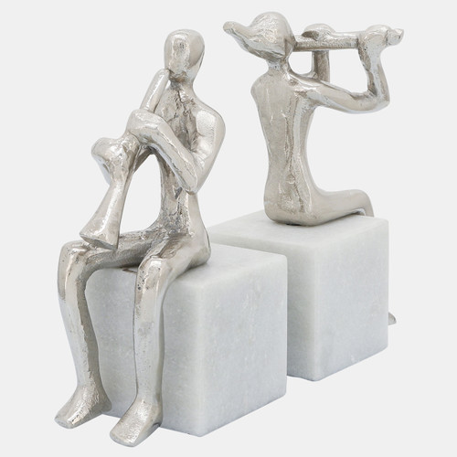 sagebrook home S/2 Metal Musicians On Marble Base Silver Wishlist Create New