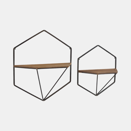 Sagebrook Home S/2 Metal / Wood Hexagon Wall Shelves Brown Wishlist Create New