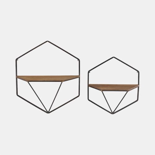 sagebrook home S/2 Metal / Wood Hexagon Wall Shelves Brown Wishlist Create New