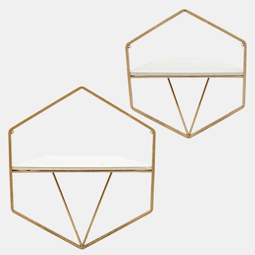 Sagebrook Home S/2 Metal / Wood Hexagon Wall Shelves Gold/wht Wishlist Create New